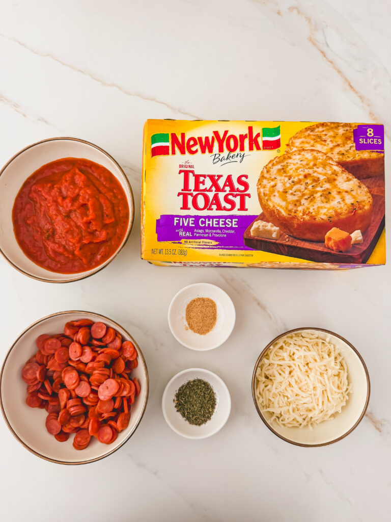 pizza toast ingredients on counter