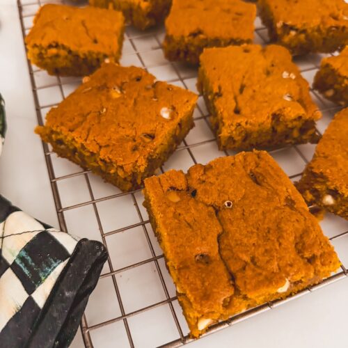 pumpkin blondies on a rack