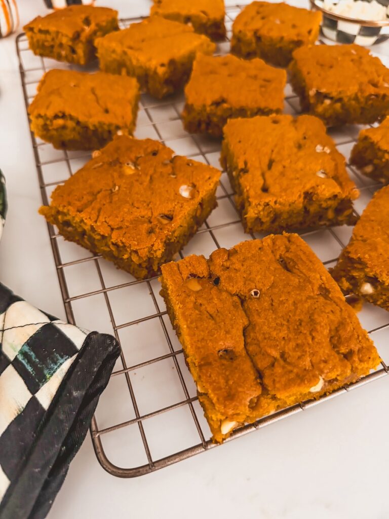 pumpkin blondies on a rack