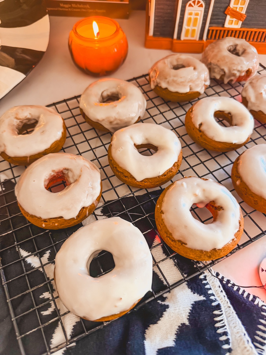 close up of pumpkin spice donuts