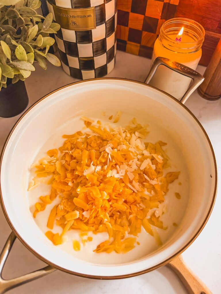 cheeses and milk in pot