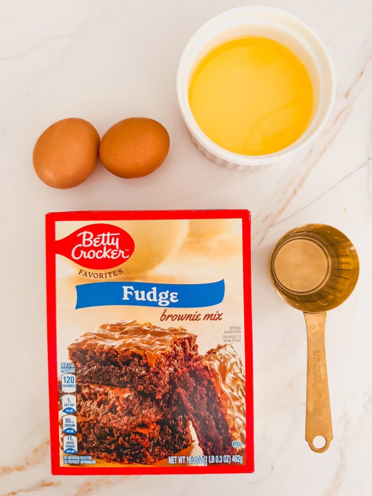 brownie layer ingredients on counter