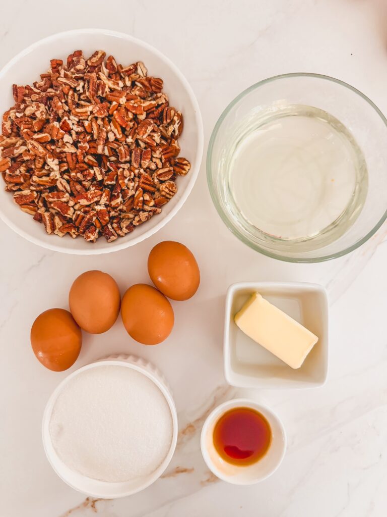 pecan pie topping ingredients on counter