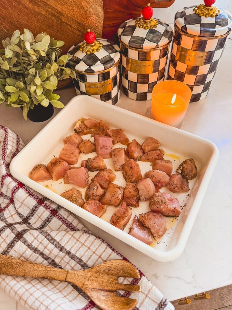 seasoned chicken in baking dish