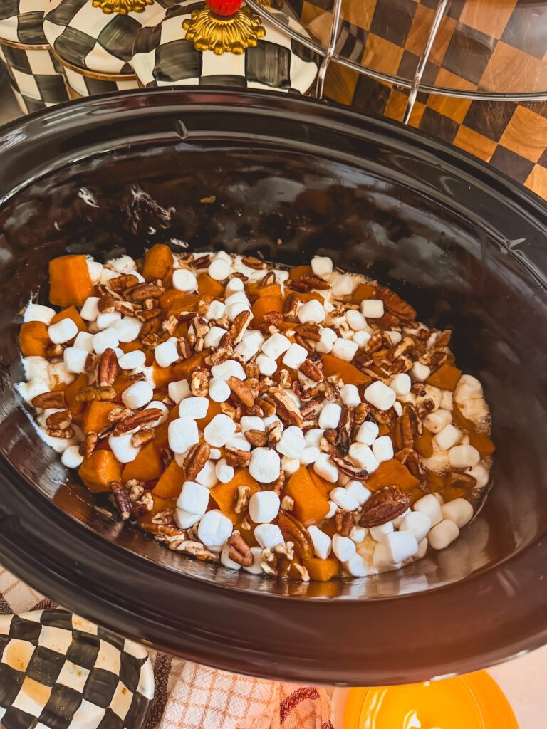 marshmallows added to bottom of slow cooker
