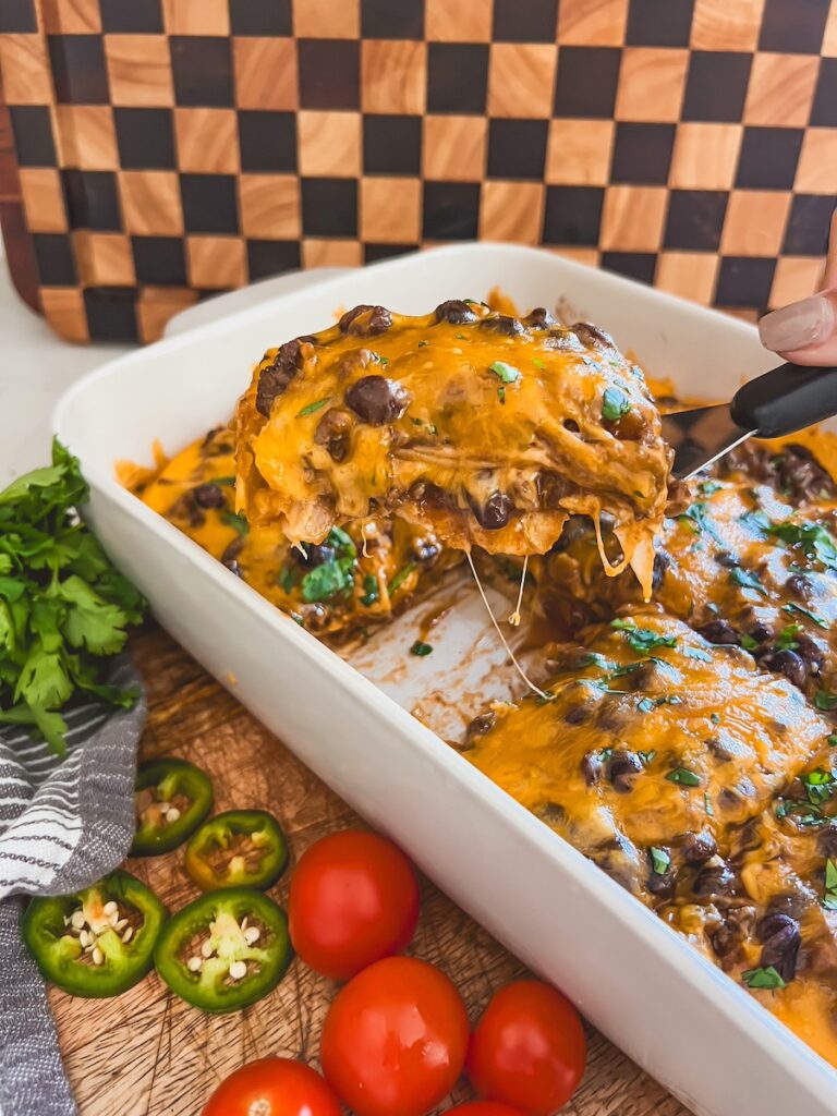 scoop of layered taco casserole