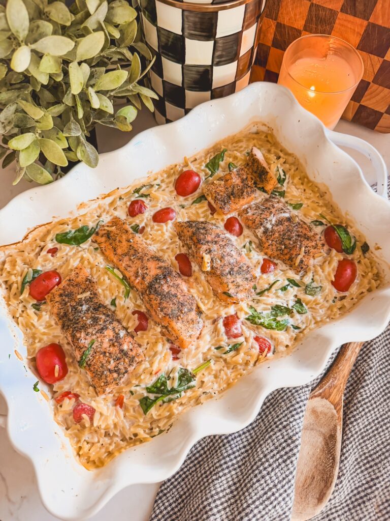 Creamy Salmon Orzo Bake