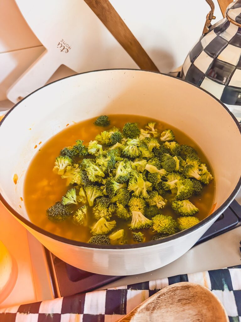 broccoli added to soup mixture