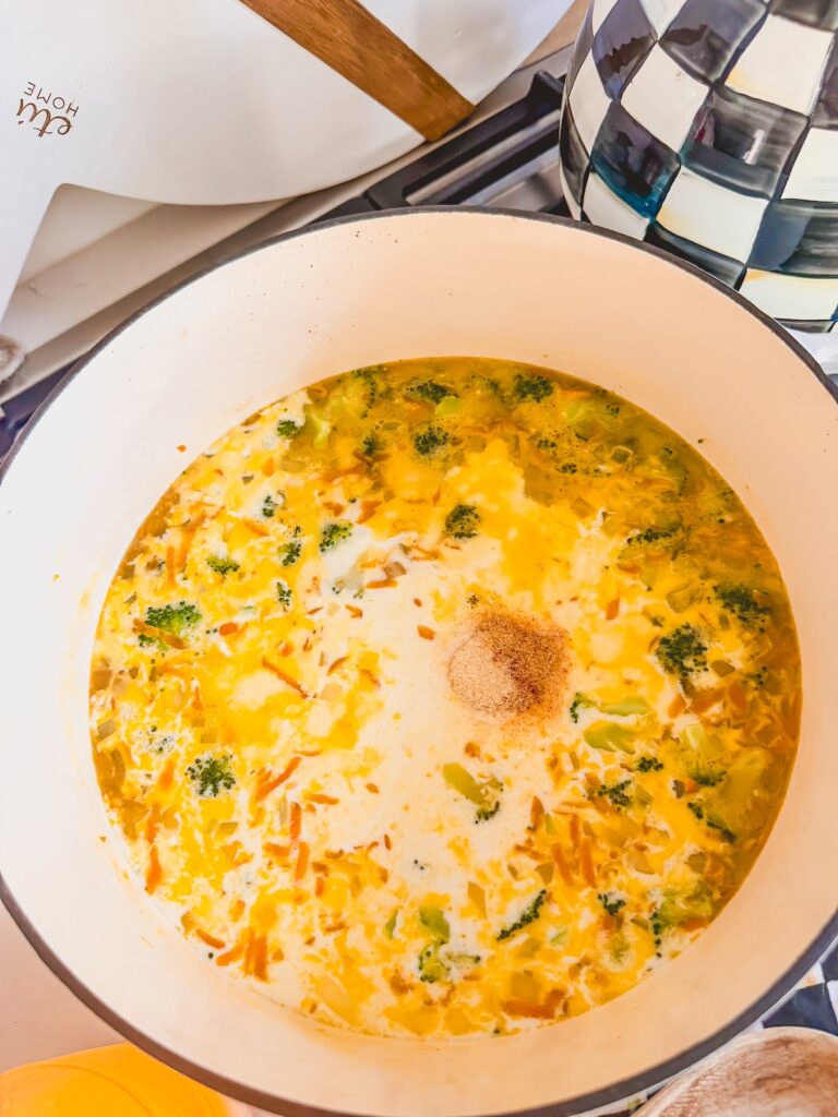 cream and spices added to soup