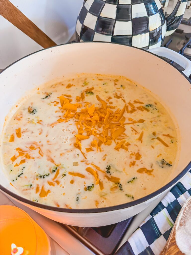 cheddar cheese added to soup
