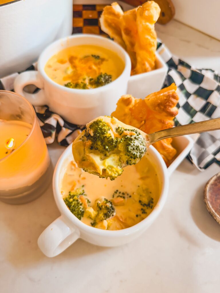 spoon full of soup from soup bowl
