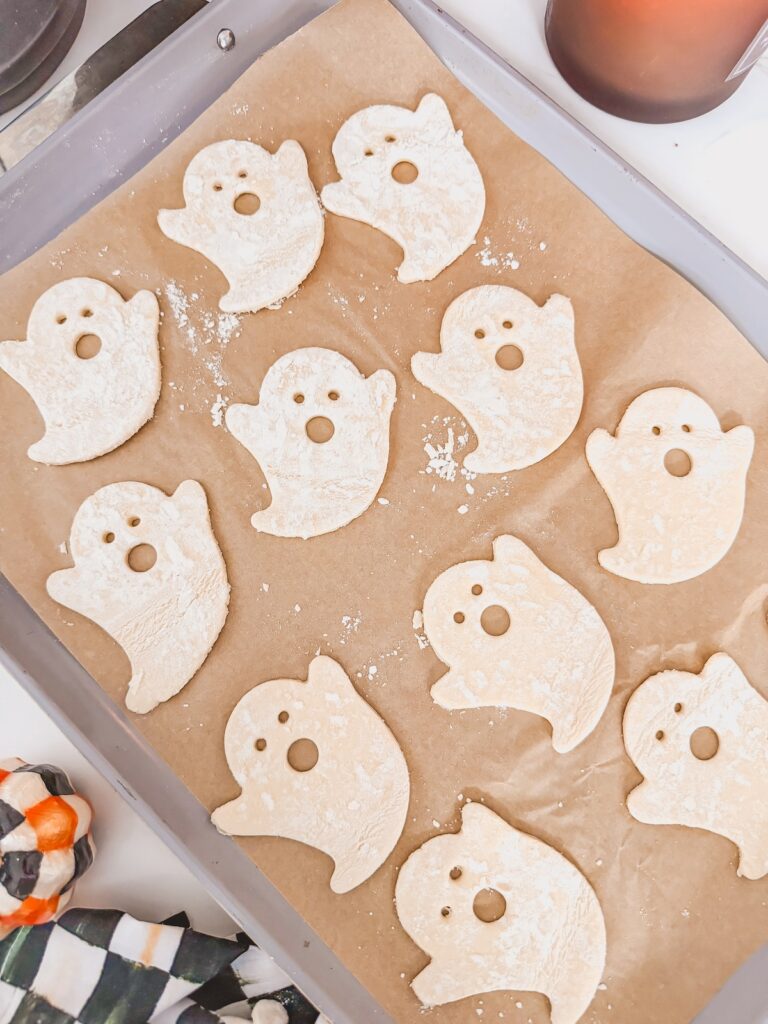 ghost faces cut into puff pastry